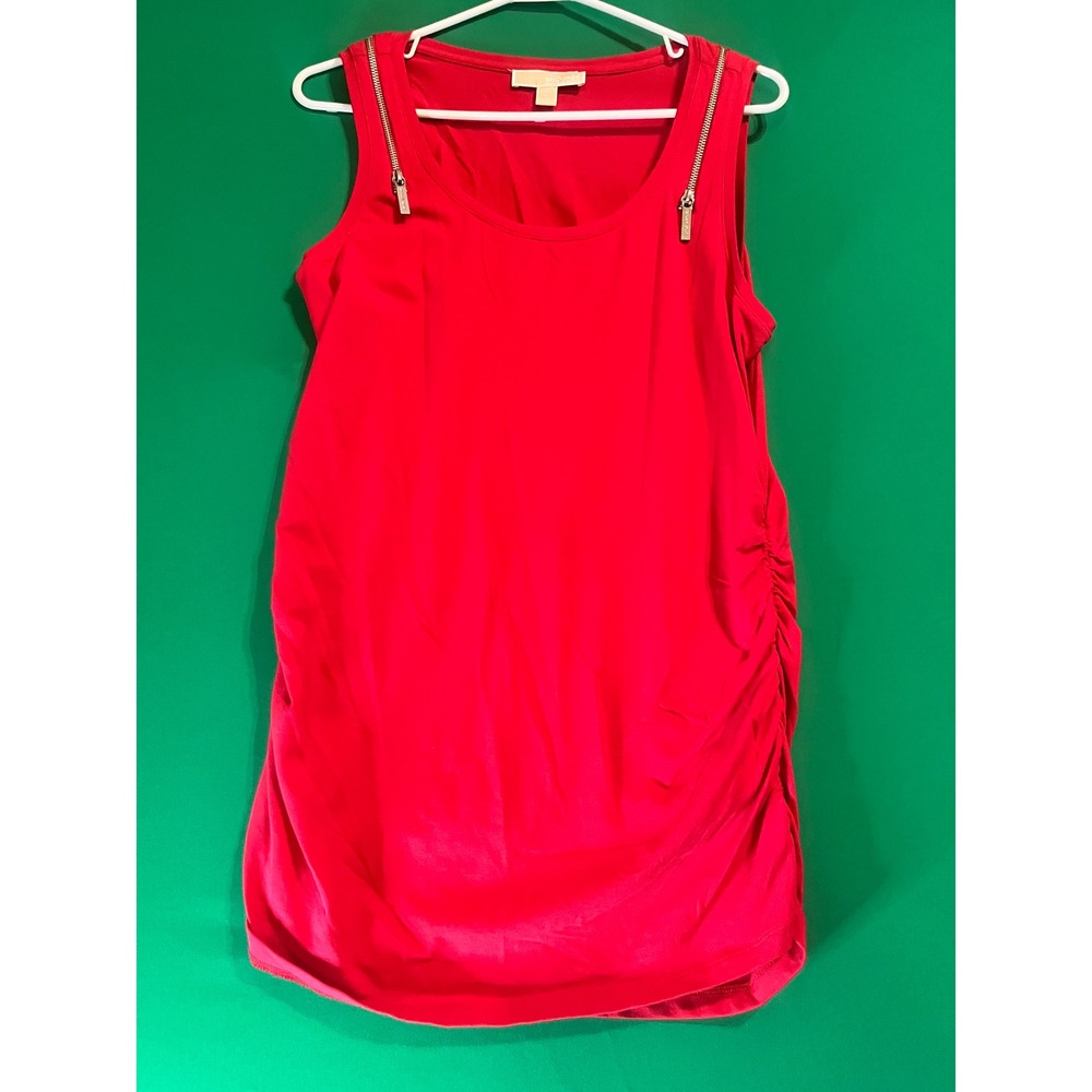 Michael Kors Red Sleeveless Ruched Side Zip Shoulder Tank Top Large